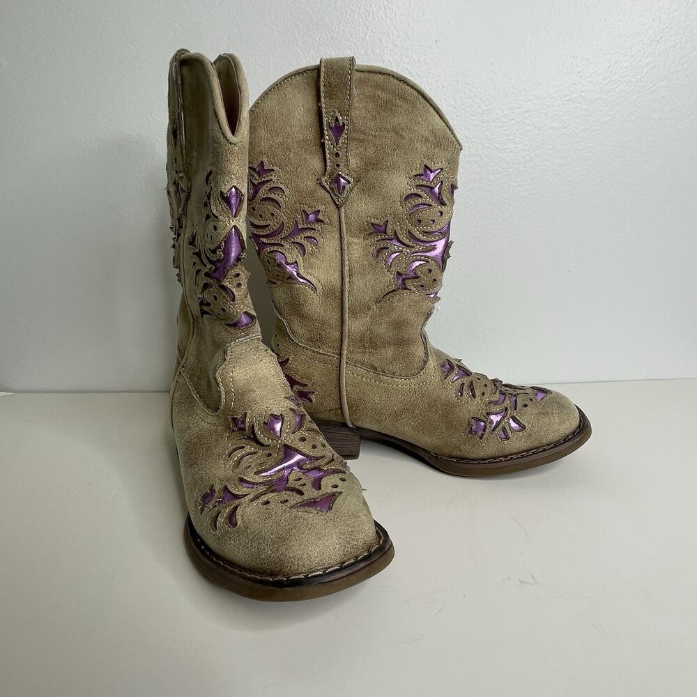 Roper Western Boots Girls Cowboy Brown with Purple Accents Little Kids Size 13